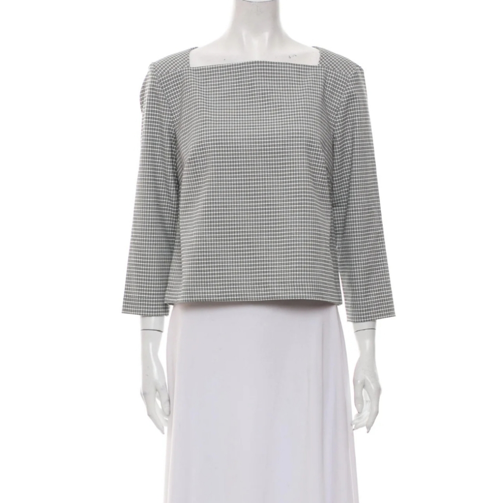 Rachel Zoe Black & White Plaid Square Neck Top 3/4 Sleeve Chic Work Blouse XS - Picture 2 of 8